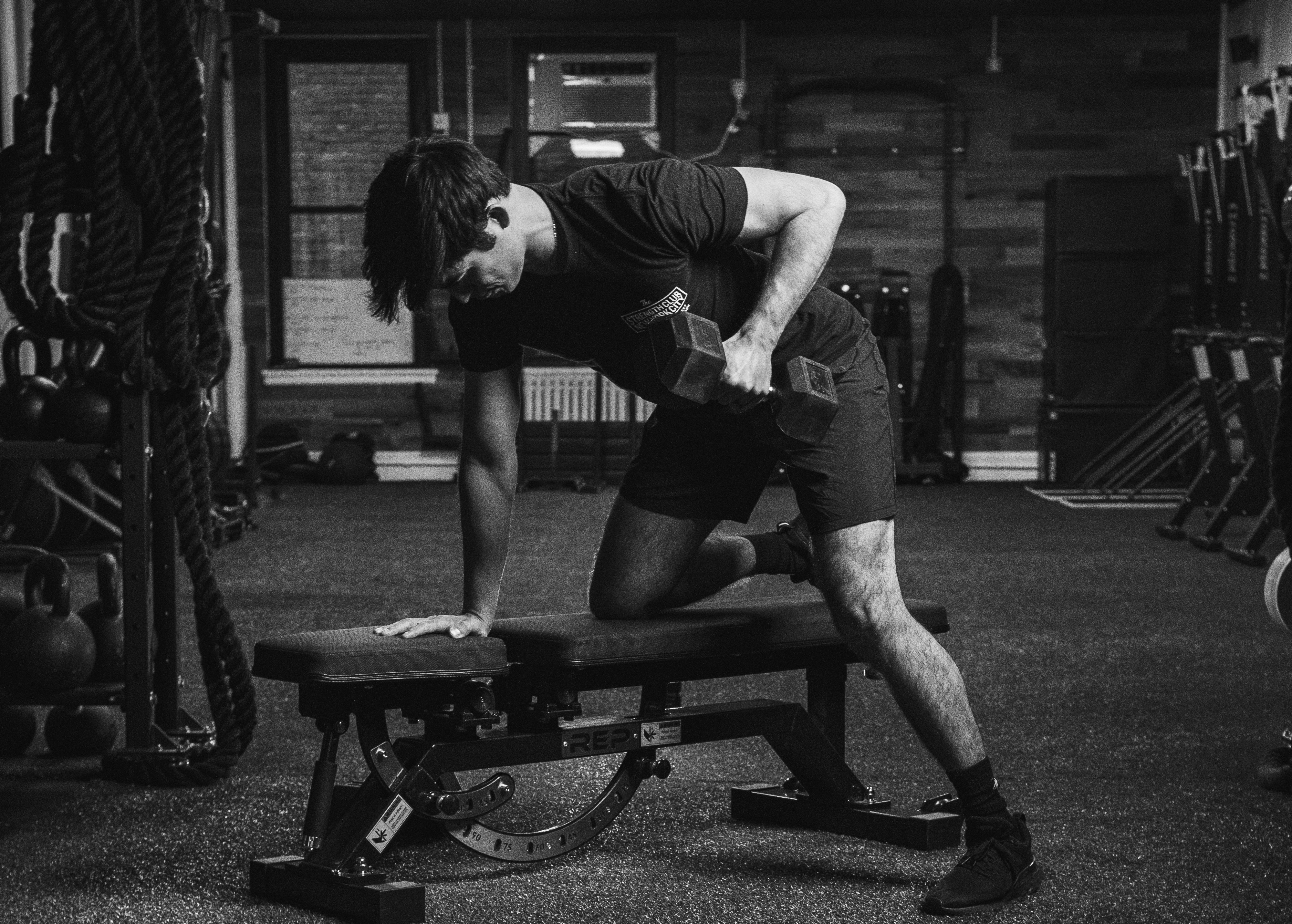 Athletic training in dark gym